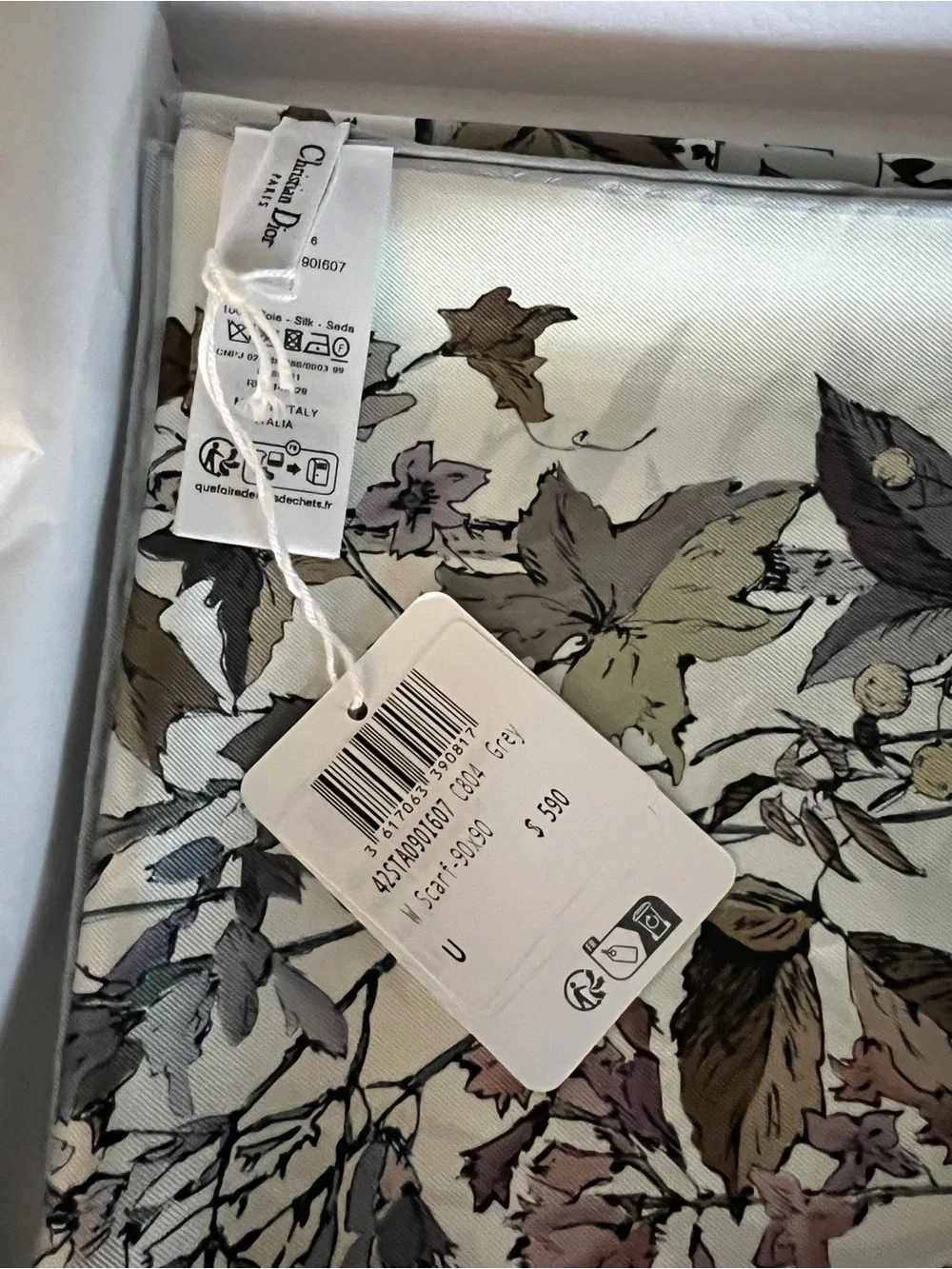 Dior Floral Silk Scarf in Ivory, Taupe, Olive, and Mauve